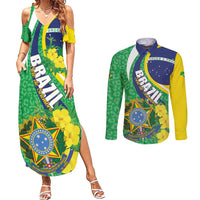 Brazil Sete de Setembro Couples Matching Summer Maxi Dress and Long Sleeve Button Shirt Flor De Ip Amarel Leopard Pattern - Wonder Print Shop