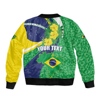 Brazil Sete de Setembro Sleeve Zip Bomber Jacket Flor De Ip Amarel Leopard Pattern - Wonder Print Shop