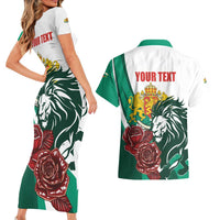 Bulgaria Couples Matching Short Sleeve Bodycon Dress and Hawaiian Shirt Coat of Arms Lion with Roses - Wonder Print Shop