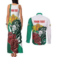 Bulgaria Couples Matching Tank Maxi Dress and Long Sleeve Button Shirt Coat of Arms Lion with Roses - Wonder Print Shop