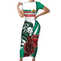 Bulgaria Family Matching Short Sleeve Bodycon Dress and Hawaiian Shirt Coat of Arms Lion with Roses - Wonder Print Shop