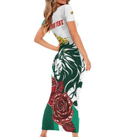 Bulgaria Family Matching Short Sleeve Bodycon Dress and Hawaiian Shirt Coat of Arms Lion with Roses - Wonder Print Shop