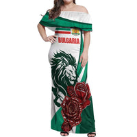 Bulgaria Off Shoulder Maxi Dress Coat of Arms Lion with Roses - Wonder Print Shop