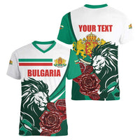 Bulgaria Women V-Neck T-Shirt Coat of Arms Lion with Roses - Wonder Print Shop