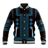 Bulgaria Traditional Pattern Blue Baseball Jacket Balkan Culture - Wonder Print Shop