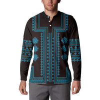 Bulgaria Traditional Pattern Blue Button Sweatshirt Balkan Culture - Wonder Print Shop