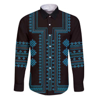 Bulgaria Traditional Pattern Blue Family Matching Off Shoulder Short Dress and Hawaiian Shirt Balkan Culture - Wonder Print Shop