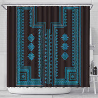 Bulgaria Traditional Pattern Blue Shower Curtain Balkan Culture