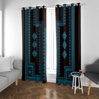 Bulgaria Traditional Pattern Blue Window Curtain Balkan Culture - Wonder Print Shop