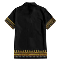 Bulgaria Traditional Pattern Gold Family Matching Off The Shoulder Long Sleeve Dress and Hawaiian Shirt Balkan Culture - Wonder Print Shop