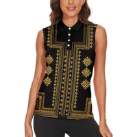 Bulgaria Traditional Pattern Gold Women Sleeveless Polo Shirt Balkan Culture - Wonder Print Shop