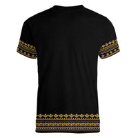 Bulgaria Traditional Pattern Gold Women V-Neck T-Shirt Balkan Culture - Wonder Print Shop