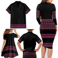 Bulgaria Traditional Pattern Pink Family Matching Long Sleeve Bodycon Dress and Hawaiian Shirt Balkan Culture - Wonder Print Shop