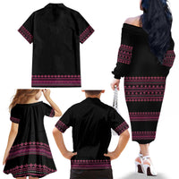 Bulgaria Traditional Pattern Pink Family Matching Off The Shoulder Long Sleeve Dress and Hawaiian Shirt Balkan Culture - Wonder Print Shop