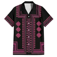 Bulgaria Traditional Pattern Pink Family Matching Off Shoulder Short Dress and Hawaiian Shirt Balkan Culture - Wonder Print Shop