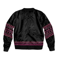 Bulgaria Traditional Pattern Pink Sleeve Zip Bomber Jacket Balkan Culture - Wonder Print Shop