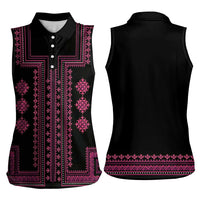 Bulgaria Traditional Pattern Pink Women Sleeveless Polo Shirt Balkan Culture - Wonder Print Shop