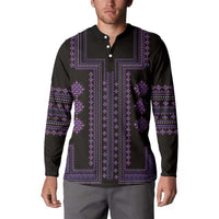 Bulgaria Traditional Pattern Purple Button Sweatshirt Balkan Culture - Wonder Print Shop