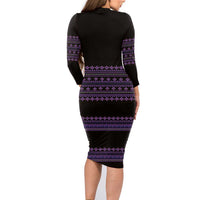 Bulgaria Traditional Pattern Purple Family Matching Long Sleeve Bodycon Dress and Hawaiian Shirt Balkan Culture - Wonder Print Shop