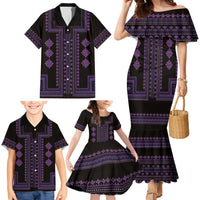 Bulgaria Traditional Pattern Purple Family Matching Mermaid Dress and Hawaiian Shirt Balkan Culture - Wonder Print Shop