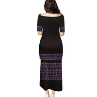 Bulgaria Traditional Pattern Purple Family Matching Puletasi and Hawaiian Shirt Balkan Culture - Wonder Print Shop