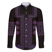 Bulgaria Traditional Pattern Purple Family Matching Short Sleeve Bodycon Dress and Hawaiian Shirt Balkan Culture - Wonder Print Shop