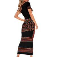 Bulgaria Traditional Pattern Red Family Matching Short Sleeve Bodycon Dress and Hawaiian Shirt Balkan Culture - Wonder Print Shop