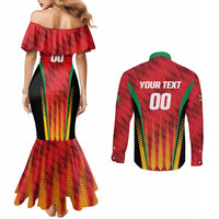 Custom Amazon Warriors Guyana Cricket Couples Matching Mermaid Dress and Long Sleeve Button Shirt Ready For Glory Red Version - Wonder Print Shop