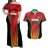 Custom Amazon Warriors Guyana Cricket Couples Matching Off Shoulder Maxi Dress and Hawaiian Shirt Ready For Glory Red Version - Wonder Print Shop
