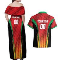 Custom Amazon Warriors Guyana Cricket Couples Matching Off Shoulder Maxi Dress and Hawaiian Shirt Ready For Glory Red Version - Wonder Print Shop