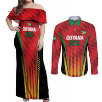 Custom Amazon Warriors Guyana Cricket Couples Matching Off Shoulder Maxi Dress and Long Sleeve Button Shirt Ready For Glory Red Version - Wonder Print Shop