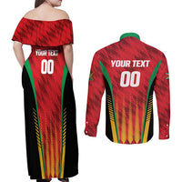 Custom Amazon Warriors Guyana Cricket Couples Matching Off Shoulder Maxi Dress and Long Sleeve Button Shirt Ready For Glory Red Version - Wonder Print Shop