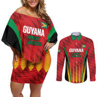 Custom Amazon Warriors Guyana Cricket Couples Matching Off Shoulder Short Dress and Long Sleeve Button Shirt Ready For Glory Red Version - Wonder Print Shop