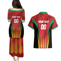 Custom Amazon Warriors Guyana Cricket Couples Matching Puletasi and Hawaiian Shirt Ready For Glory Red Version - Wonder Print Shop