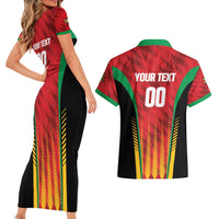 Custom Amazon Warriors Guyana Cricket Couples Matching Short Sleeve Bodycon Dress and Hawaiian Shirt Ready For Glory Red Version - Wonder Print Shop
