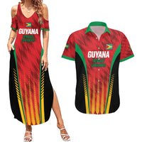 Custom Amazon Warriors Guyana Cricket Couples Matching Summer Maxi Dress and Hawaiian Shirt Ready For Glory Red Version - Wonder Print Shop