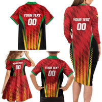 Custom Amazon Warriors Guyana Cricket Family Matching Long Sleeve Bodycon Dress and Hawaiian Shirt Ready For Glory Red Version - Wonder Print Shop
