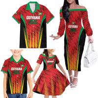 Custom Amazon Warriors Guyana Cricket Family Matching Off The Shoulder Long Sleeve Dress and Hawaiian Shirt Ready For Glory Red Version - Wonder Print Shop