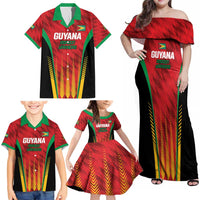 Custom Amazon Warriors Guyana Cricket Family Matching Off Shoulder Maxi Dress and Hawaiian Shirt Ready For Glory Red Version - Wonder Print Shop