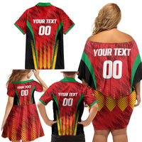 Custom Amazon Warriors Guyana Cricket Family Matching Off Shoulder Short Dress and Hawaiian Shirt Ready For Glory Red Version - Wonder Print Shop