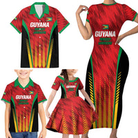 Custom Amazon Warriors Guyana Cricket Family Matching Short Sleeve Bodycon Dress and Hawaiian Shirt Ready For Glory Red Version - Wonder Print Shop