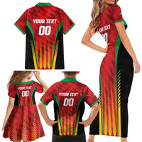 Custom Amazon Warriors Guyana Cricket Family Matching Short Sleeve Bodycon Dress and Hawaiian Shirt Ready For Glory Red Version - Wonder Print Shop