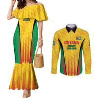 Custom Amazon Warriors Guyana Cricket Couples Matching Mermaid Dress and Long Sleeve Button Shirt Ready For Glory Yellow Version - Wonder Print Shop