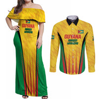 Custom Amazon Warriors Guyana Cricket Couples Matching Off Shoulder Maxi Dress and Long Sleeve Button Shirt Ready For Glory Yellow Version - Wonder Print Shop