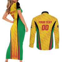 Custom Amazon Warriors Guyana Cricket Couples Matching Short Sleeve Bodycon Dress and Long Sleeve Button Shirt Ready For Glory Yellow Version - Wonder Print Shop