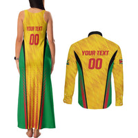 Custom Amazon Warriors Guyana Cricket Couples Matching Tank Maxi Dress and Long Sleeve Button Shirt Ready For Glory Yellow Version - Wonder Print Shop