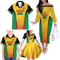 Custom Amazon Warriors Guyana Cricket Family Matching Off The Shoulder Long Sleeve Dress and Hawaiian Shirt Ready For Glory Yellow Version - Wonder Print Shop