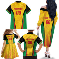 Custom Amazon Warriors Guyana Cricket Family Matching Off The Shoulder Long Sleeve Dress and Hawaiian Shirt Ready For Glory Yellow Version - Wonder Print Shop