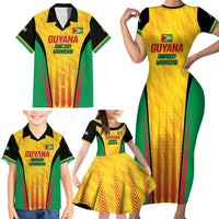 Custom Amazon Warriors Guyana Cricket Family Matching Short Sleeve Bodycon Dress and Hawaiian Shirt Ready For Glory Yellow Version - Wonder Print Shop