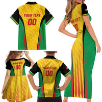 Custom Amazon Warriors Guyana Cricket Family Matching Short Sleeve Bodycon Dress and Hawaiian Shirt Ready For Glory Yellow Version - Wonder Print Shop